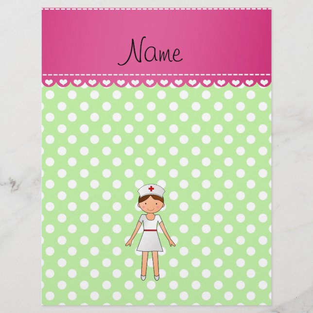 Personalized name nurse green polka dots flyer (Front)