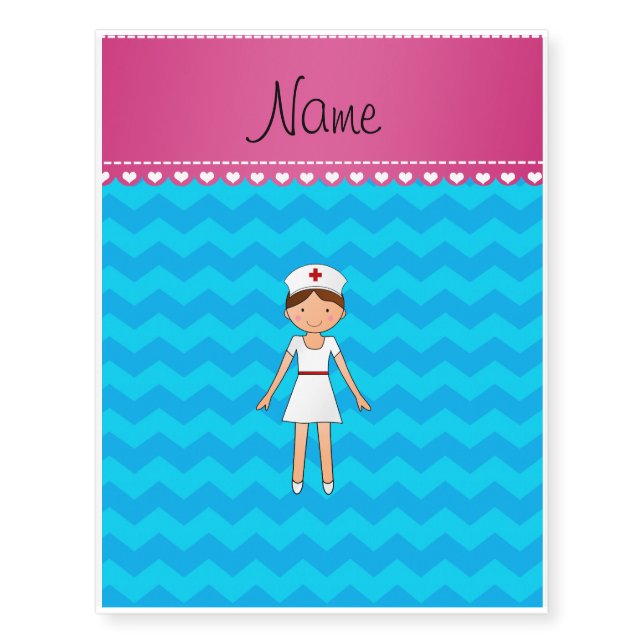 Personalized name nurse sky blue chevrons temporary tattoos (Front)