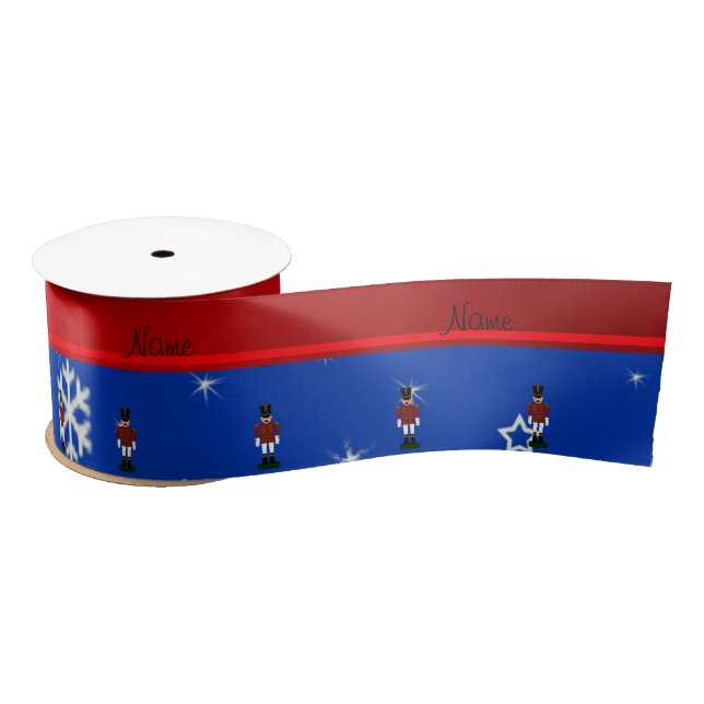 Personalized name nutcracker blue snowflakes satin ribbon (Spool)