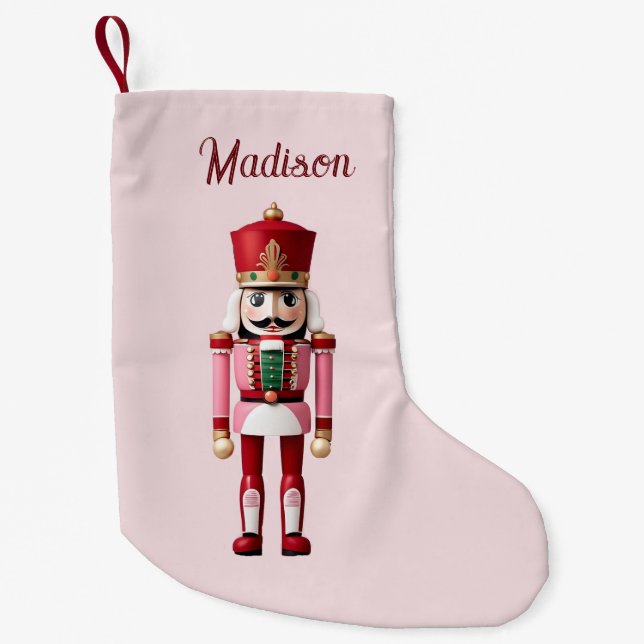 Personalized Name Nutcracker Pink Red Christmas Small Christmas Stocking (Front)