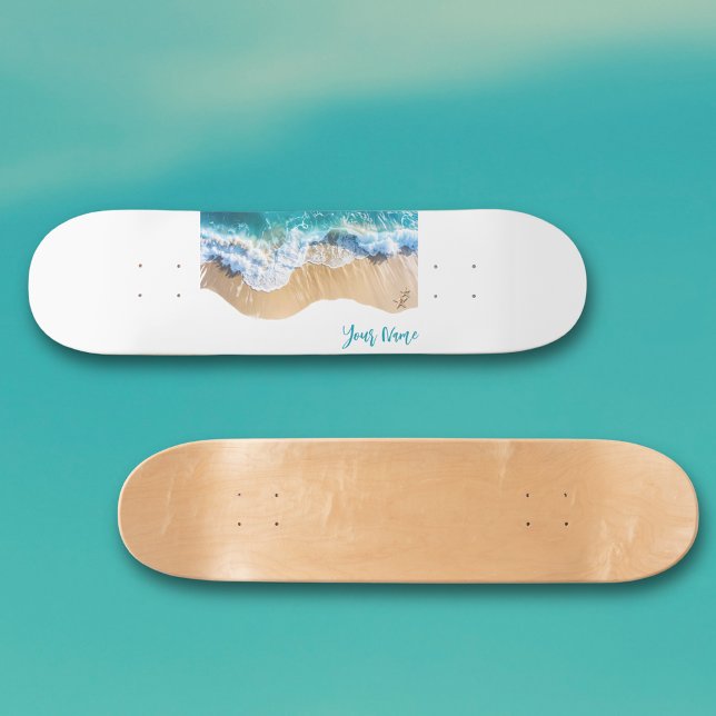Personalized Name Ocean Waves on the Beach Skateboard (Creator Uploaded)
