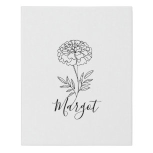 Personalized Name October Marigold Birth Flower  Faux Canvas Print