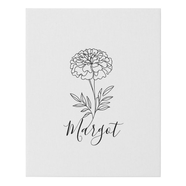 Personalized Name October Marigold Birth Flower  Faux Canvas Print (Front)