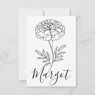 Personalized Name October Marigold Birth Flower Thank You Card