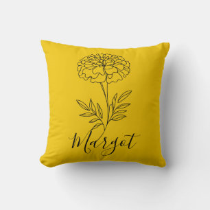 Personalized Name October Marigold Birth Flower Throw Pillow