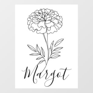 Personalized Name October Marigold Birth Flower  Window Cling