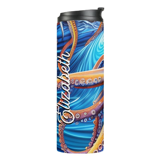 Personalized Name Octopus Blue Ocean Wave Thermal Tumbler (Rotated Left)