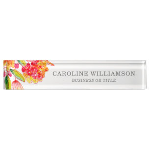 Personalized Name Office Home Pink Orange Floral  Desk Name Plate