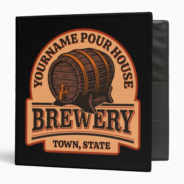 Personalized NAME Old Oak Barrel Beer Keg Brewery  3 Ring Binder (Front/Inside)