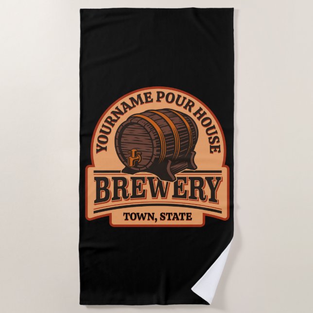 Personalized NAME Old Oak Barrel Beer Keg Brewery Beach Towel (Front)