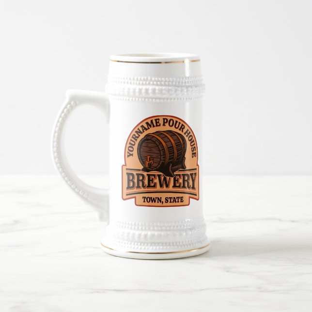 Personalized NAME Old Oak Barrel Beer Keg Brewery  Beer Stein (Left)