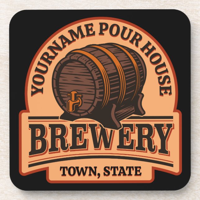 Personalized NAME Old Oak Barrel Beer Keg Brewery Beverage Coaster (Front)