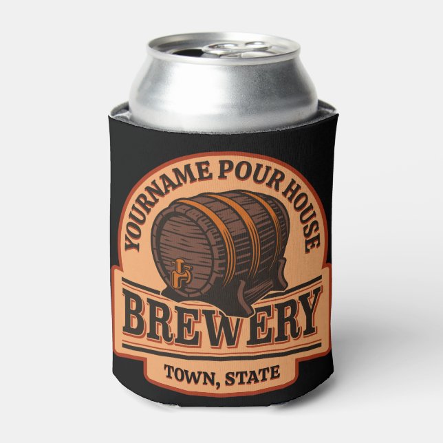 Personalized NAME Old Oak Barrel Beer Keg Brewery  Can Cooler (Can Front)