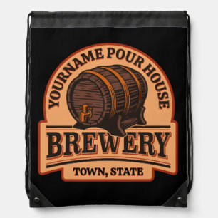 Personalized NAME Old Oak Barrel Beer Keg Brewery Drawstring Bag