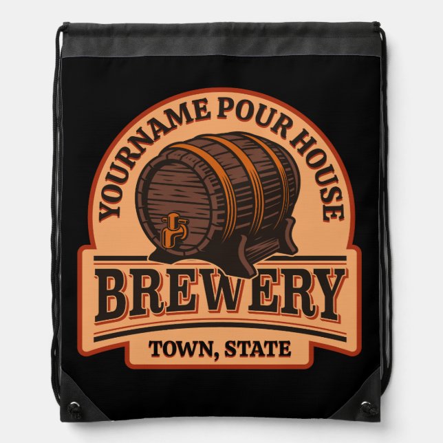 Personalized NAME Old Oak Barrel Beer Keg Brewery  Drawstring Bag (Front)