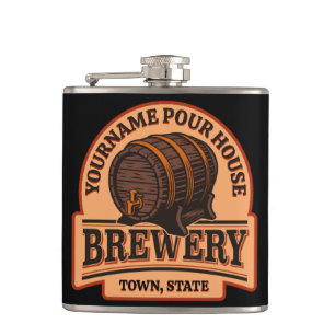 Personalized NAME Old Oak Barrel Beer Keg Brewery Flask