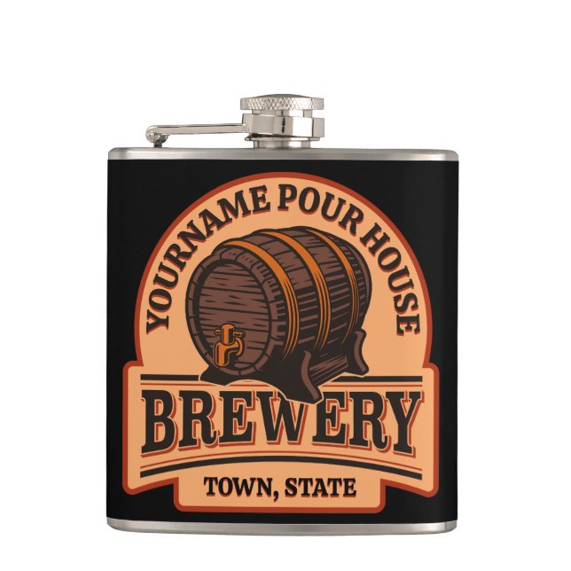 Personalized NAME Old Oak Barrel Beer Keg Brewery  Flask (Front)