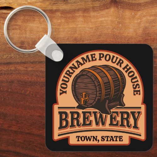 Personalized NAME Old Oak Barrel Beer Keg Brewery  Keychain