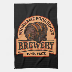 Personalized NAME Old Oak Barrel Beer Keg Brewery Kitchen Towel