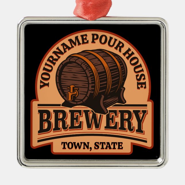 Personalized NAME Old Oak Barrel Beer Keg Brewery  Metal Ornament (Front)