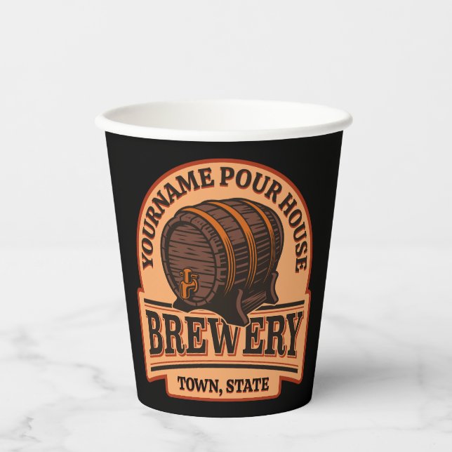 Personalized NAME Old Oak Barrel Beer Keg Brewery  Paper Cups (Front)