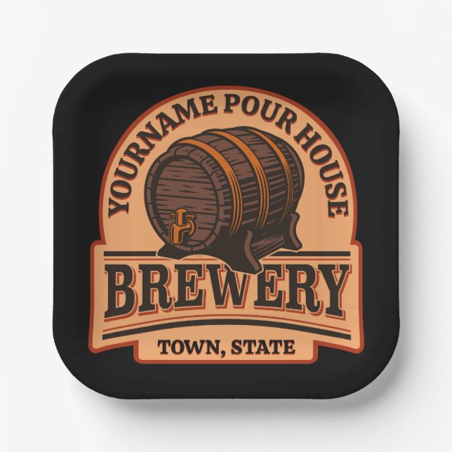 Personalized NAME Old Oak Barrel Beer Keg Brewery Paper Plates (Front)