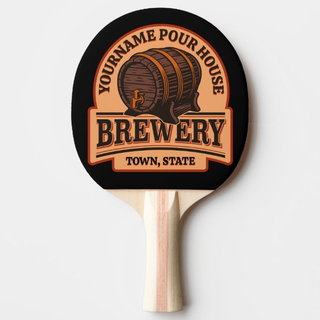 Personalized NAME Old Oak Barrel Beer Keg Brewery Ping Pong Paddle (Front)