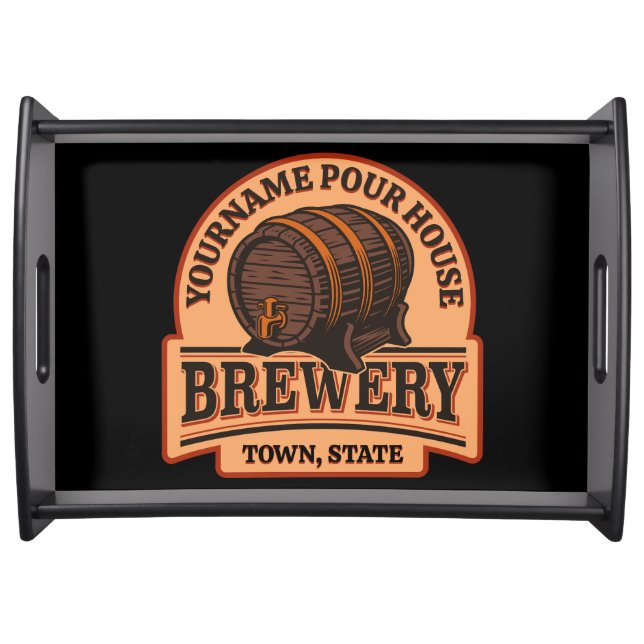 Personalized NAME Old Oak Barrel Beer Keg Brewery  Serving Tray (Front)