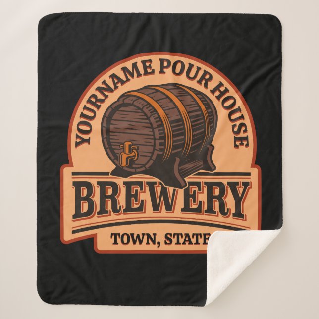 Personalized NAME Old Oak Barrel Beer Keg Brewery  Sherpa Blanket (Front)