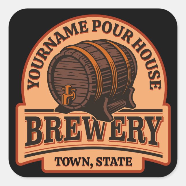 Personalized NAME Old Oak Barrel Beer Keg Brewery  Square Sticker (Front)