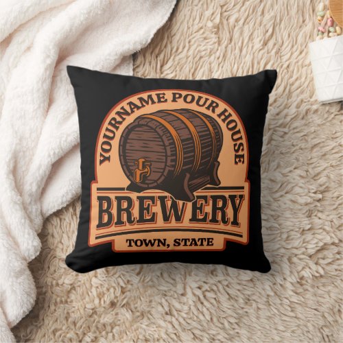 Personalized NAME Old Oak Barrel Beer Keg Brewery Throw Pillow
