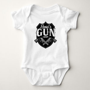 Personalized NAME Old Revolvers Gun Shop Firearms Baby Bodysuit