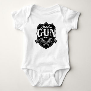 Personalized NAME Old Revolvers Gun Shop Firearms  Baby Bodysuit