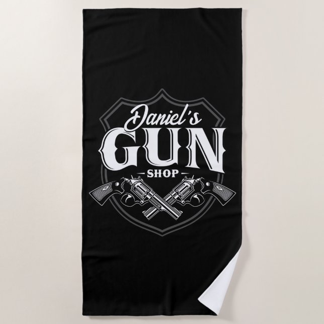 Personalized NAME Old Revolvers Gun Shop Firearms  Beach Towel (Front)