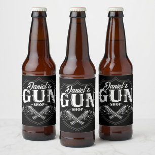 Personalized NAME Old Revolvers Gun Shop Firearms Beer Bottle Label