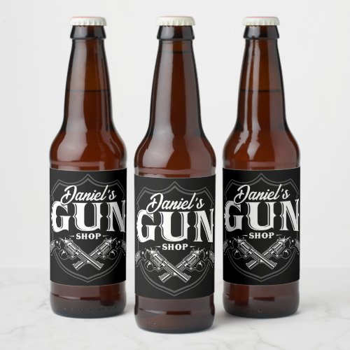 Personalized NAME Old Revolvers Gun Shop Firearms  Beer Bottle Label