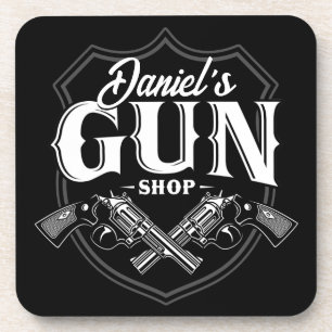 Personalized NAME Old Revolvers Gun Shop Firearms Beverage Coaster