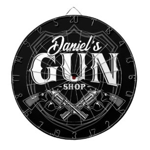 Personalized NAME Old Revolvers Gun Shop Firearms Dart Board