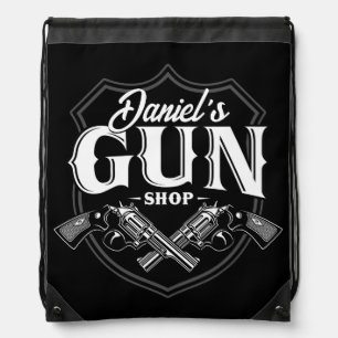 Personalized NAME Old Revolvers Gun Shop Firearms Drawstring Bag