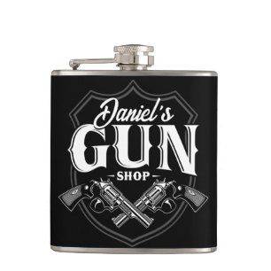 Personalized NAME Old Revolvers Gun Shop Firearms Flask