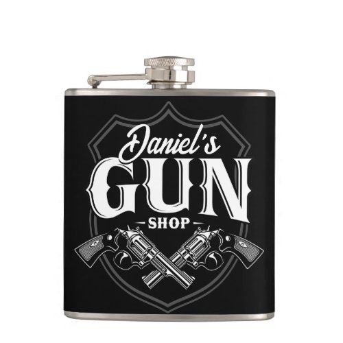 Personalized NAME Old Revolvers Gun Shop Firearms  Flask