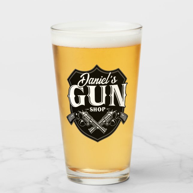 Personalized NAME Old Revolvers Gun Shop Firearms  Glass (Front Filled)