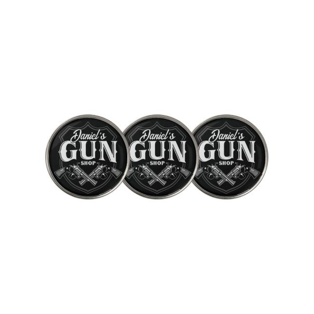 Personalized NAME Old Revolvers Gun Shop Firearms  Golf Ball Marker (3 Up)