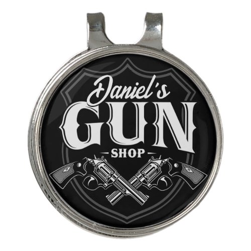 Personalized NAME Old Revolvers Gun Shop Firearms  Golf Hat Clip