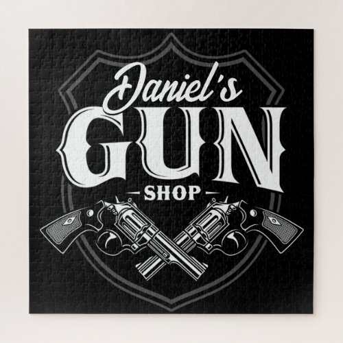 Personalized NAME Old Revolvers Gun Shop Firearms  Jigsaw Puzzle