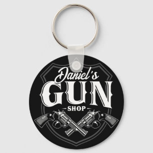 Personalized NAME Old Revolvers Gun Shop Firearms Keychain