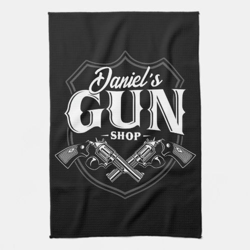 Personalized NAME Old Revolvers Gun Shop Firearms  Kitchen Towel