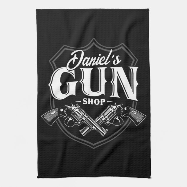Personalized NAME Old Revolvers Gun Shop Firearms  Kitchen Towel (Vertical)