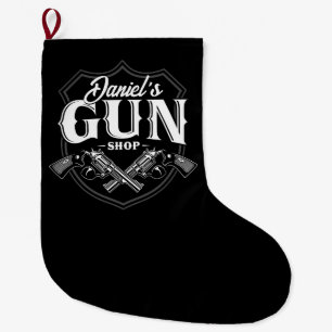 Personalized NAME Old Revolvers Gun Shop Firearms Large Christmas Stocking