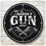 Personalized NAME Old Revolvers Gun Shop Firearms Large Clock<br><div class="desc">Personalized NAME Old Revolvers Gun Shop Firearms design - Customize with your Name or Custom Text!</div>